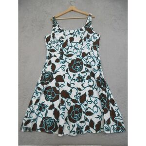 Sweet Floral Fit Flare Dress Women 16 White Multicolor Cottagecore Garden Party